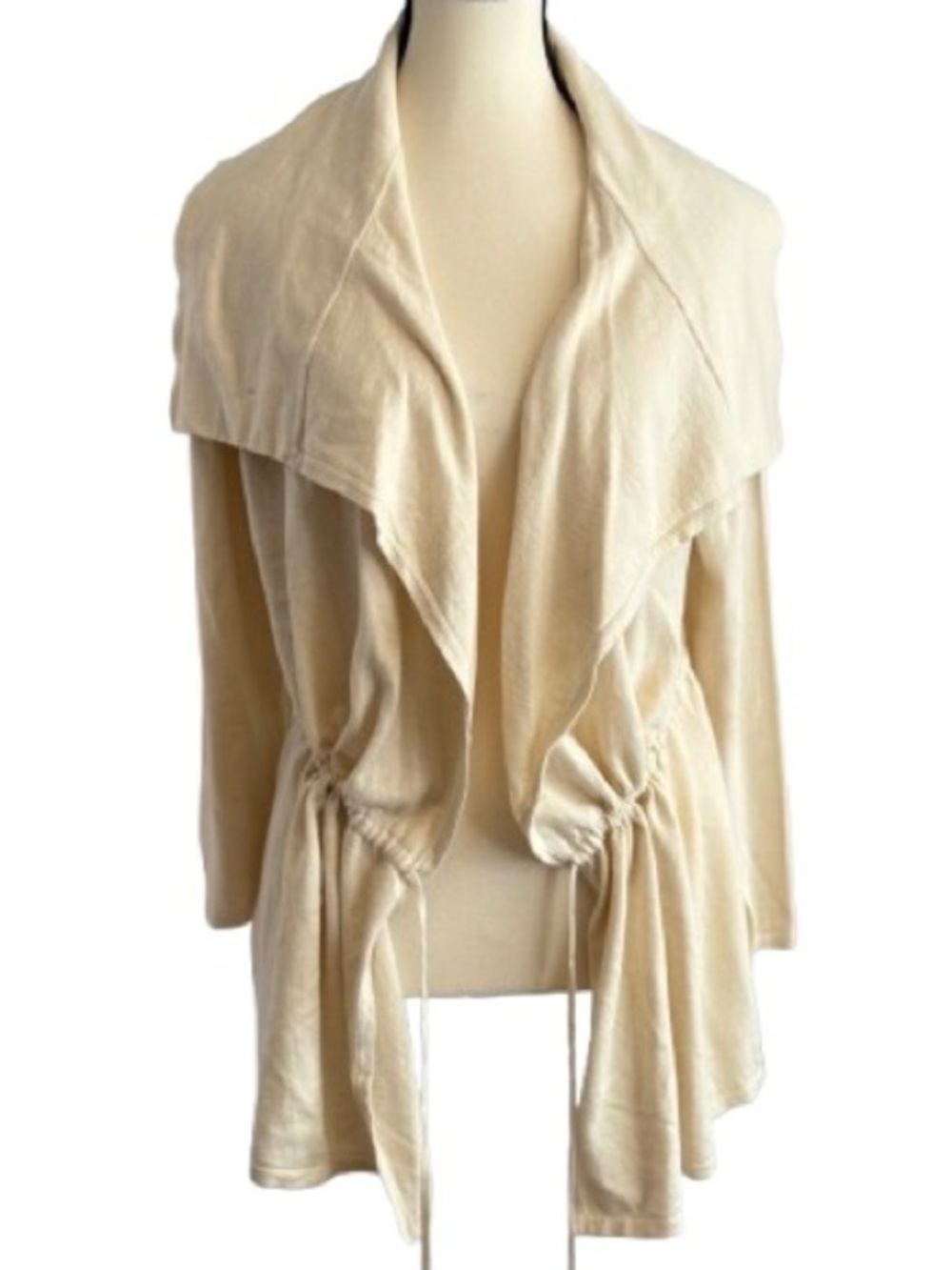 Wynne Lounge Women’s Cream Cotton Linen Blend Draped Open Cardigan Jacket Small